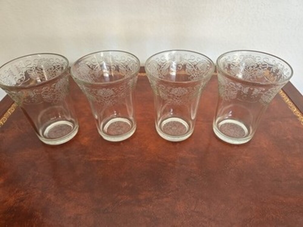 Tumblers Etched Glass Hazel Atlas Vintage FLORENTINE CRYSTAL 4"